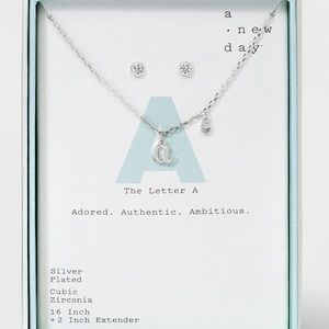 NWT Silver letter A necklace & earring set